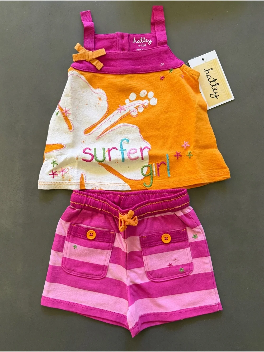NWT Hatley Surfer Girl Striped Shorts & Tank Set 6-12M Outfit
